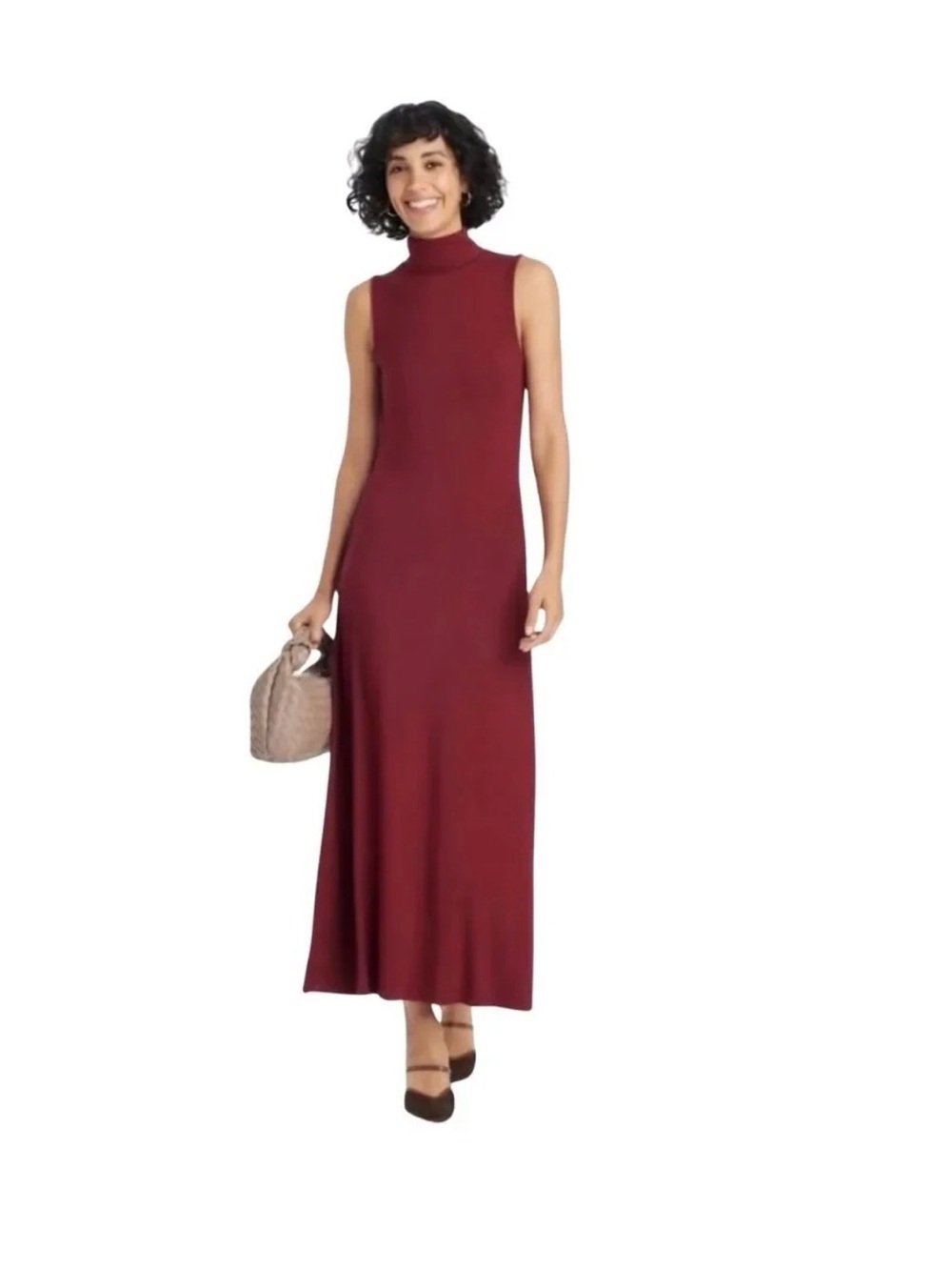 Sleeveless Mock Neck Maxi Dress in Burgundy